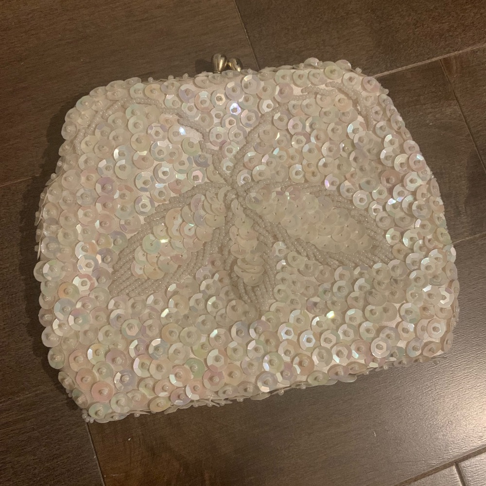 Iridescent sequin clutch